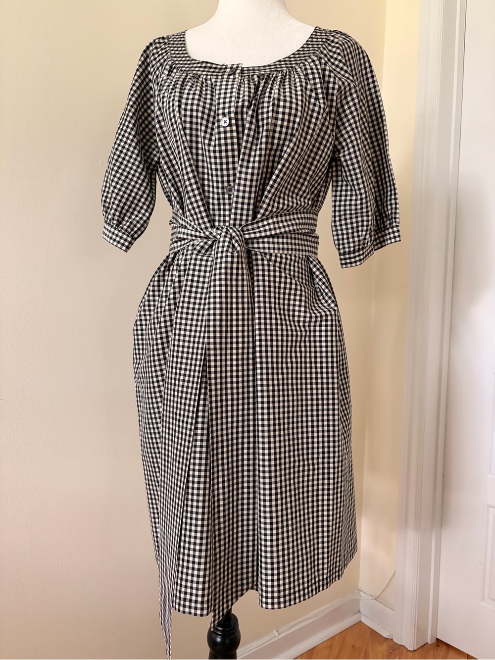 NWOT Black & White Gingham Tie-Waist Mini Dress